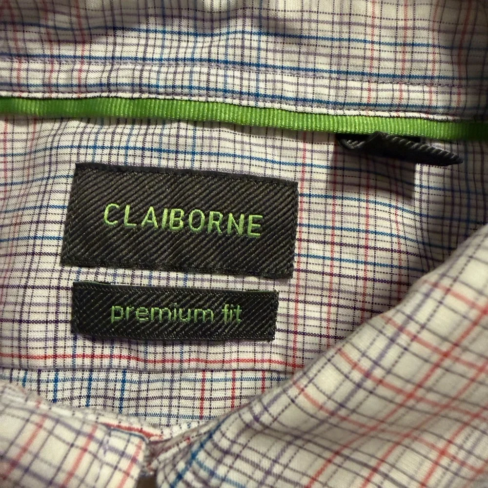 Claiborne Premium Fit Mens Large Plaid Button Down Shirt Cotton Long Sleeve
